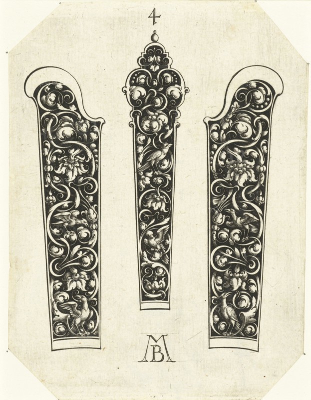 Three knife handles, Michiel le Blon, 1626