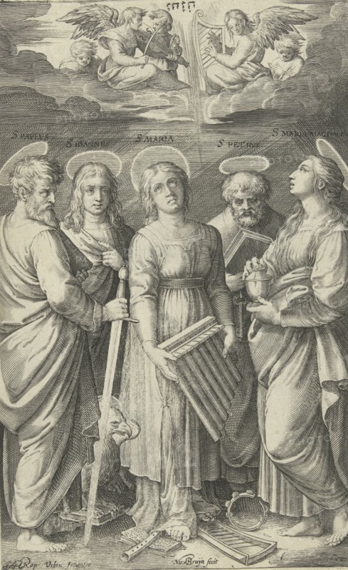 Saints Paul, John, Cecilia, Peter and Mary Magdalene, Nicolaes de Bruyn, Marcantonio Raimondi, 1581 - 1656