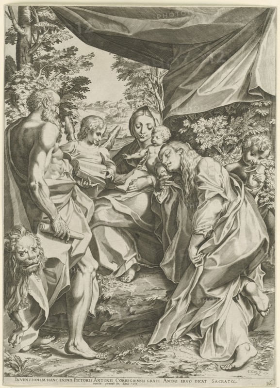 Mary with Child, Mary Magdalen and Jerome, Cristofano Cartaro, Baptista Parmiensis, 1586