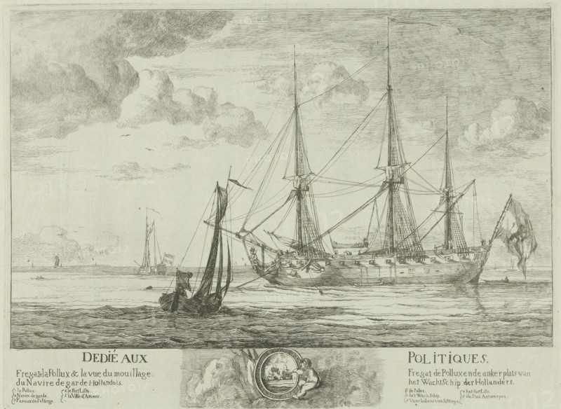 Fregat Pollux bij het wachtschip in de Schelde, 1784. Anonymous, 1784