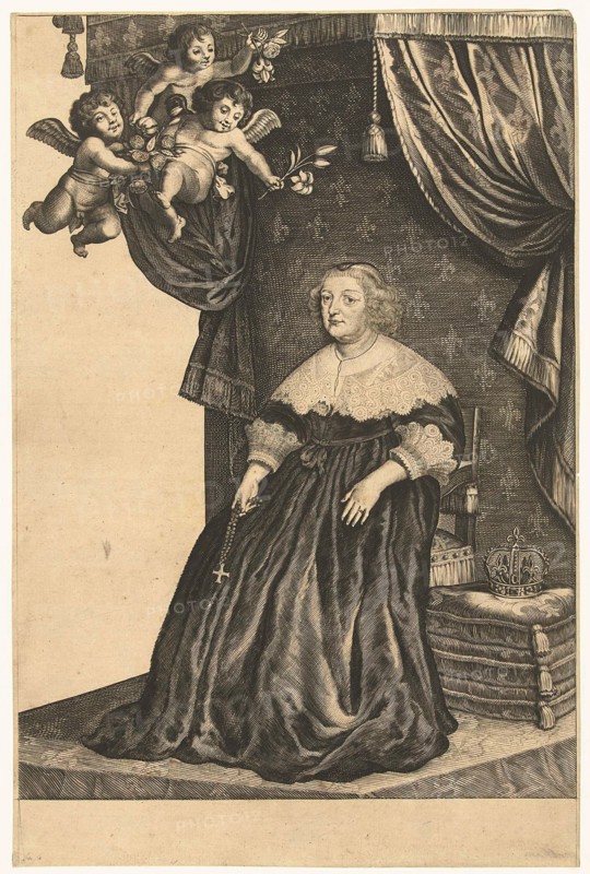 Portrait of Marie de Medici sitting on a throne, Cornelis van Dalen I, unknown, 1639