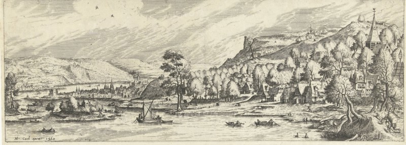 River landscape, print maker: Johannes of Lucas van Doetechum, Hans Bol, Hieronymus Cock, 1562