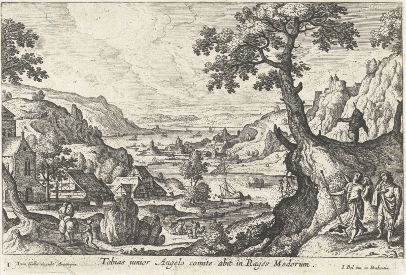 Tobias with the angel, Anonymous, Joannes Galle, c. 1620 - c. 1676
