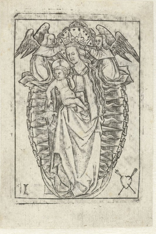 Madonna on the crescent moon, print maker: Meester met het doorstoken hart, 1500 - 1525
