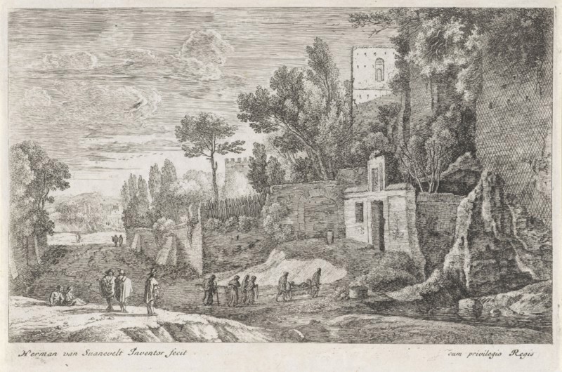 Landscape with a hospital, Herman van Swanevelt, 1650 - 1705