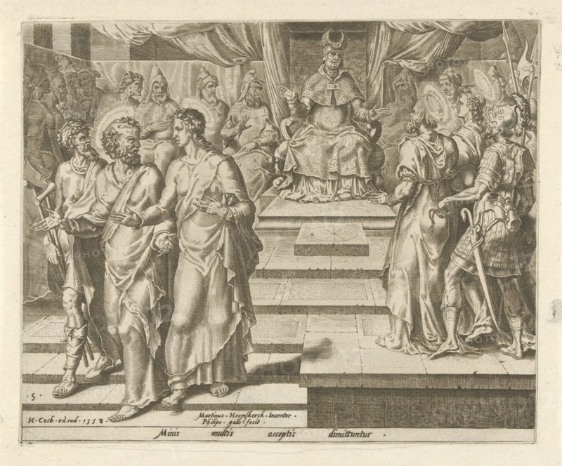 Peter and John are released, Philips Galle, Hieronymus Cock, 1558