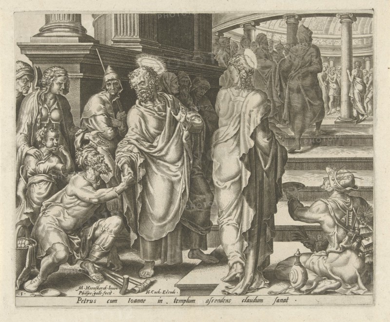 Peter heals a paralytic, Philips Galle, Hieronymus Cock, 1558