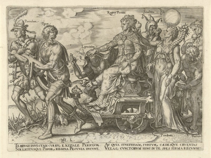 Dangers of wealth, Philips Galle, Hadrianus Junius, 1563