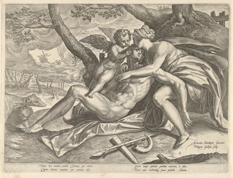 Venus mourns the death of Adonis, Philips Galle, c. 1577 - c. 1581