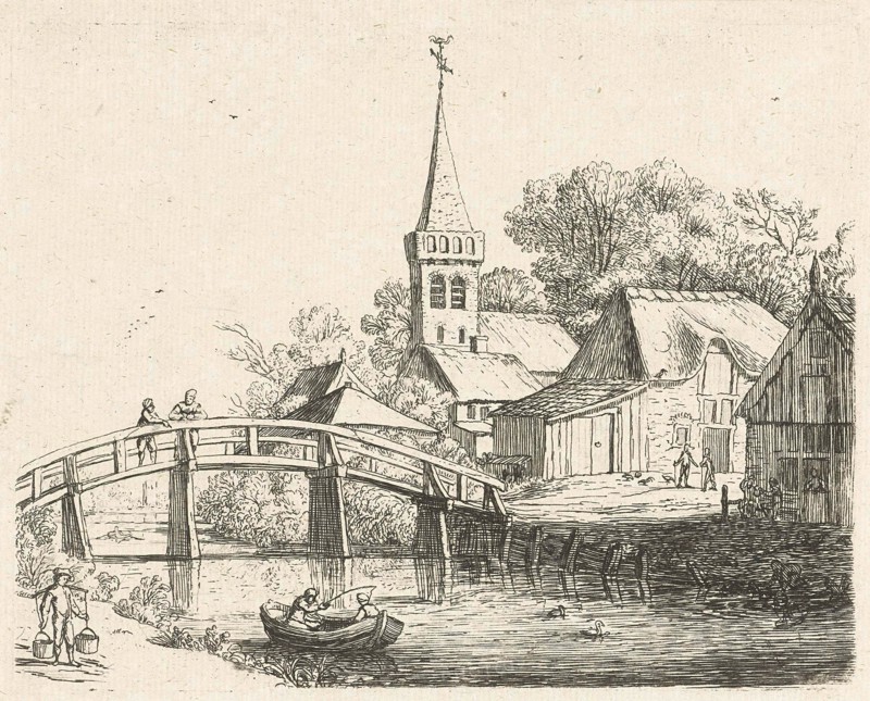 Landscape with wooden bridge, Jan van Goyen, 1640 - 1679