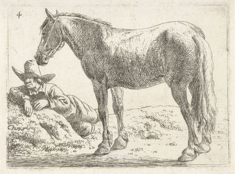 Single horse with its Horseman, print maker: Jan van Aken, Jochem Bormeester, 1624 - 1661 and or 1677 - 1690