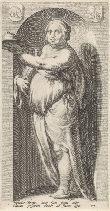 Gluttony (Gula), Jacob Matham, Franco Estius, 1593