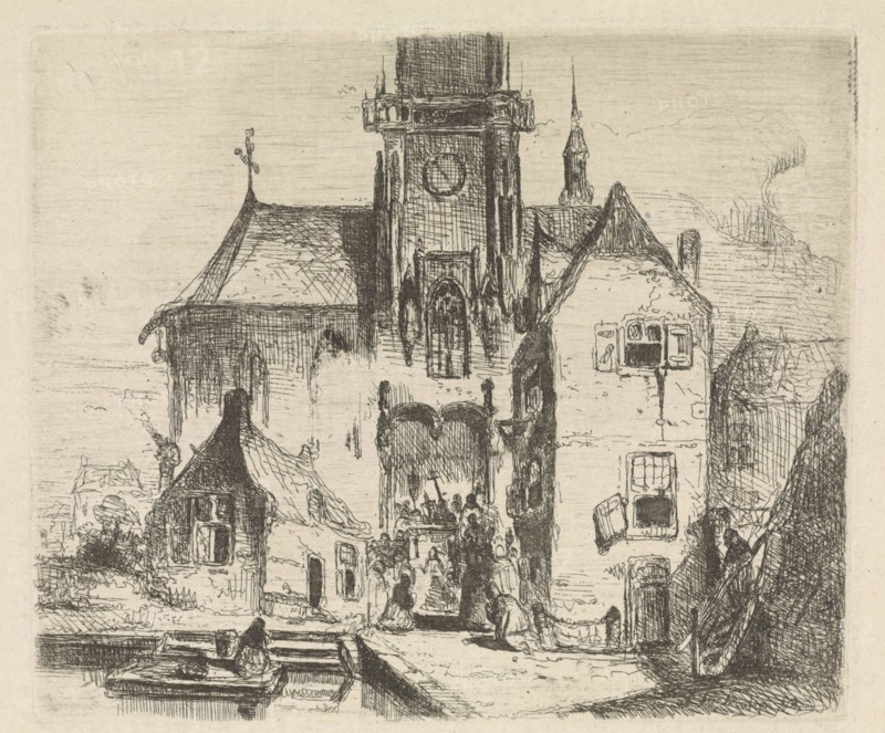 Procession in the doorway of a church, Petrus Marius Molijn, 1829-1849
