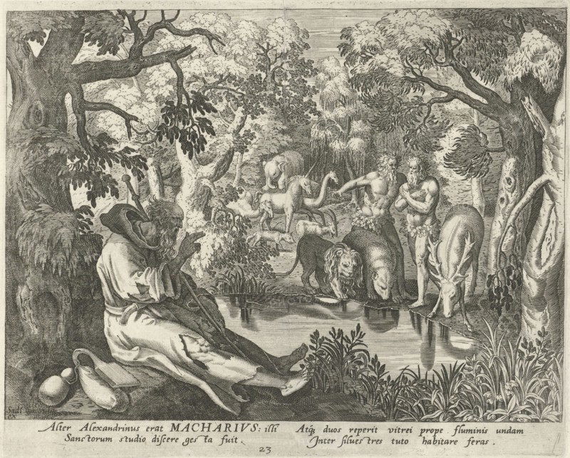 Macarius of Alexandria as a hermit, Johann Sadeler (I), RaphaÃ«l Sadeler (I), Maerten de Vos, 1583 - 1588