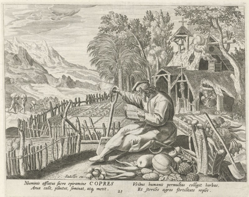 Copres of Egypt as a hermit, Johann Sadeler (I), RaphaÃ«l Sadeler (I), Maerten de Vos, 1583 - 1588