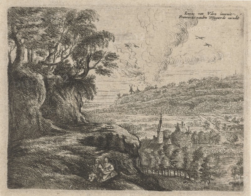 Landscape with a man, woman and child, Philips Augustijn Immenraet, Frans van den Wijngaerde, 1637-1679
