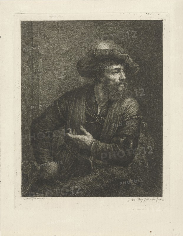 Portrait of an unknown man with feathered beret, Johannes Pieter de Frey, 1796