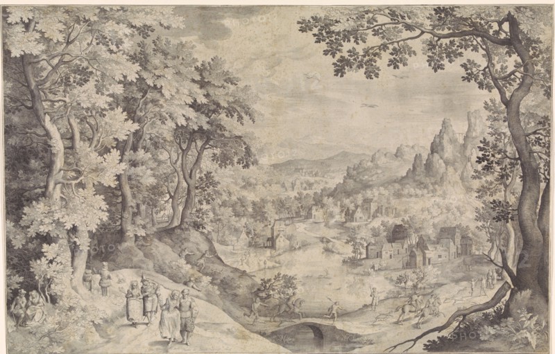 Landscape with deer hunting, Nicolaes de Bruyn, 1607