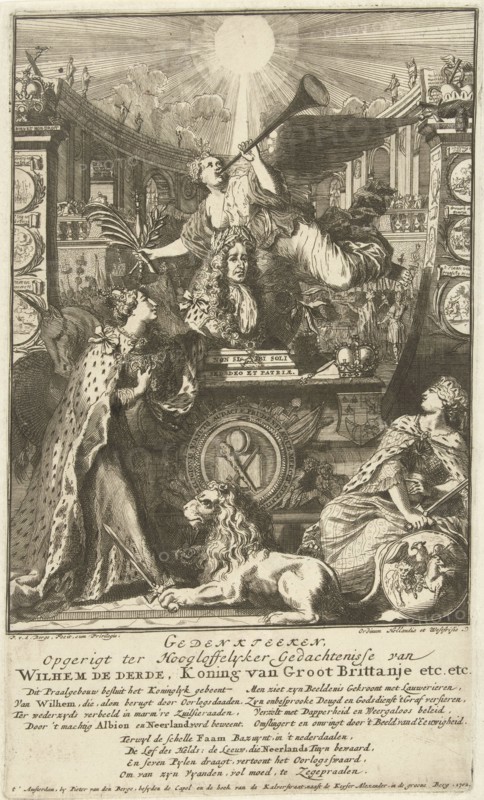 Allegory on the death of William III, King of England, Pieter van den Berge, Anonymous, 1702 - 1704