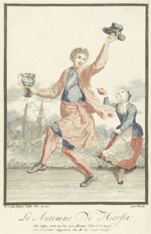 Dancing man with a goblet in his hand, Pieter van den Berge, 1695-1697