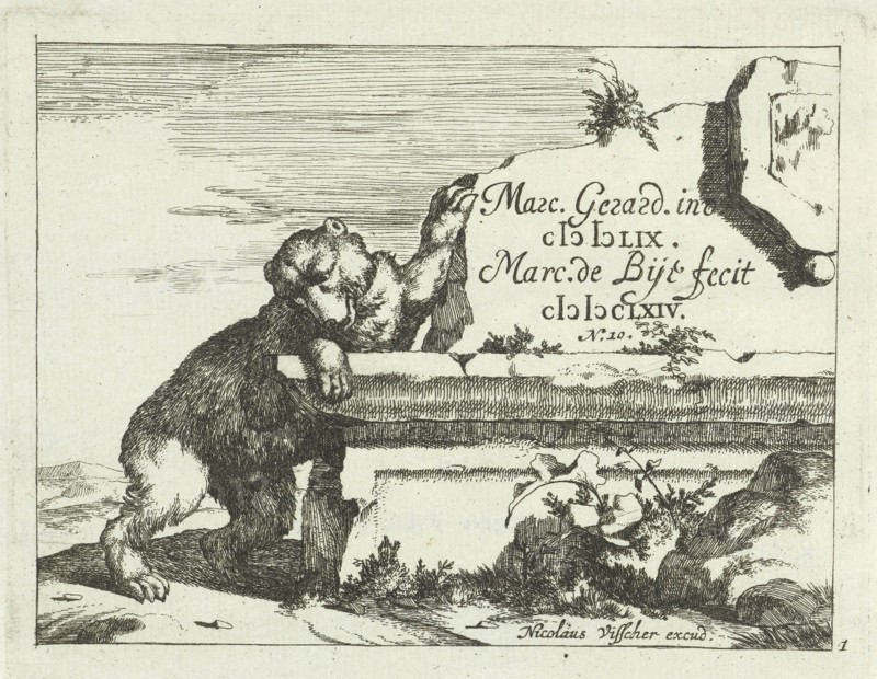 Bear near stone wall, Marcus de Bye, Nicolaes Visscher (I), 1664