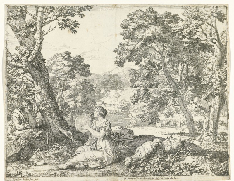 Tambourine player, Franciscus de Neve, Giovanni Giacomo Rossi, 1660 - 1666