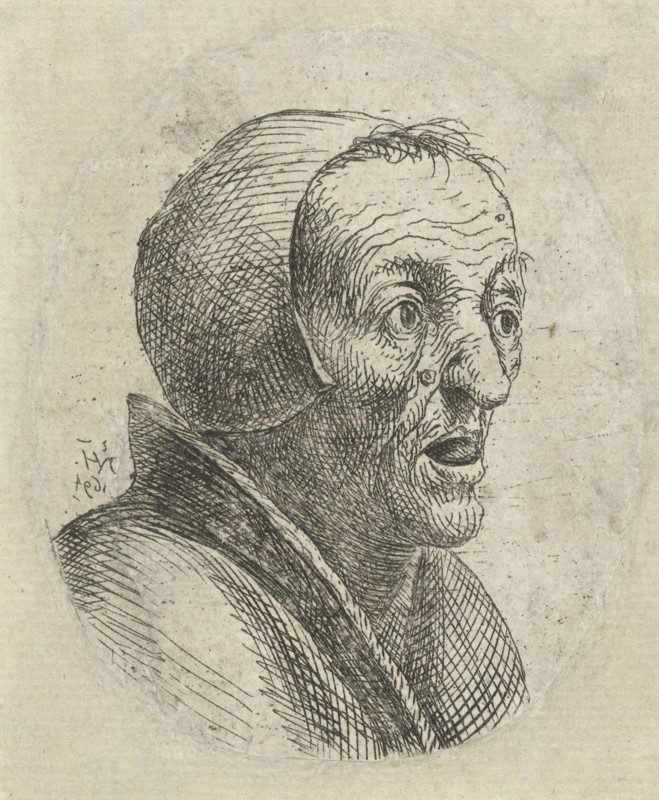 Bust of an old woman with open mouth, Nicolaes van Haeften, 1694
