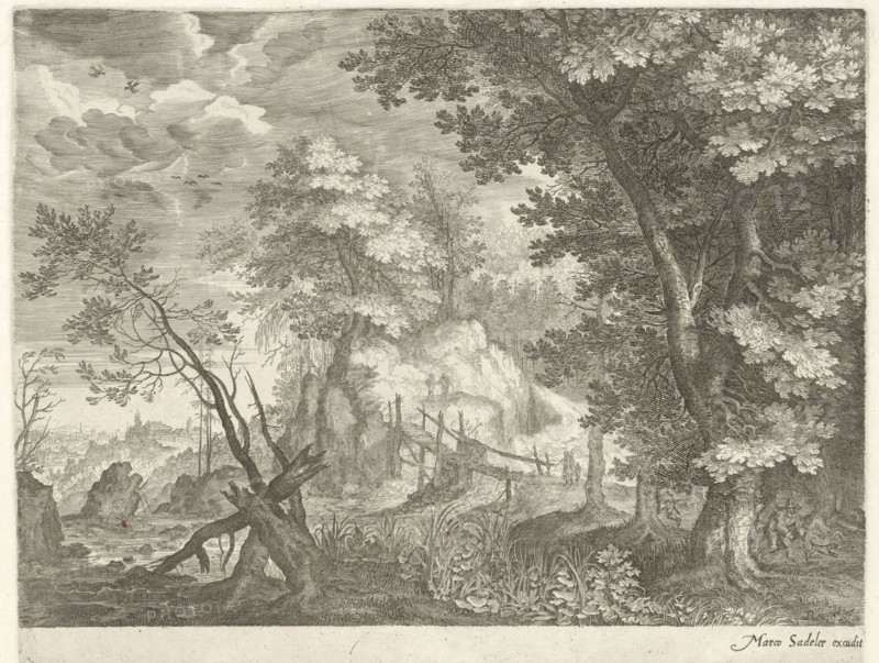 Forest landscape with wooden bridge, Aegidius Sadeler, 1609