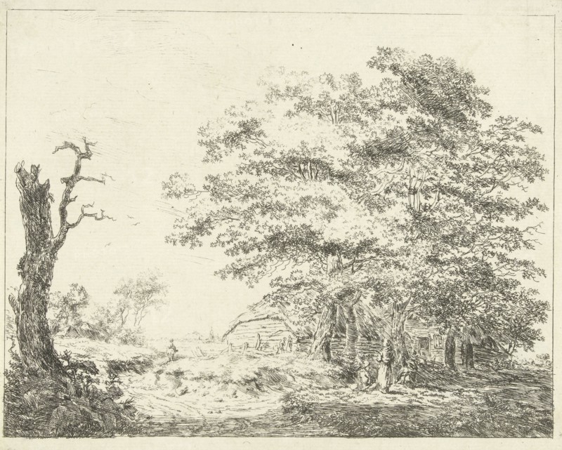 Landscape with farm and figures among trees, Hermanus van Brussel, c. 1800 - in or before 1815