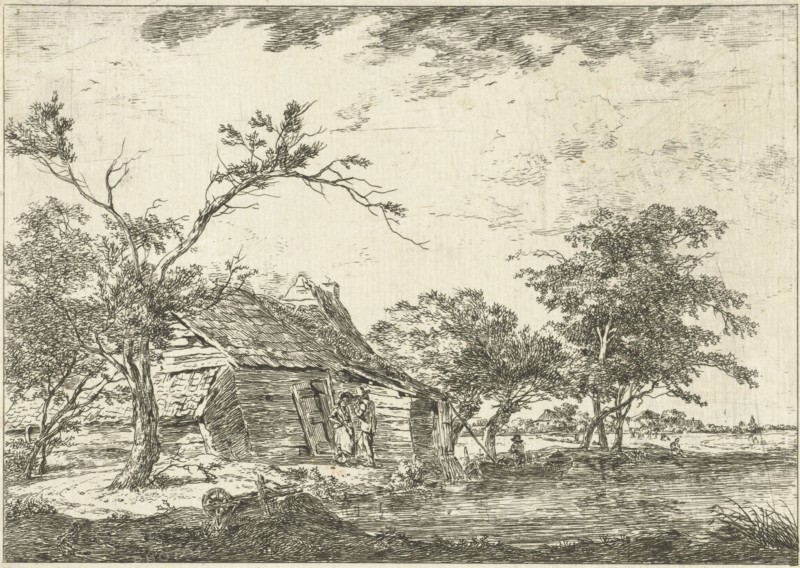 Talking couple with farm on waterfront, Hermanus van Brussel, c. 1800 - in or before 1815