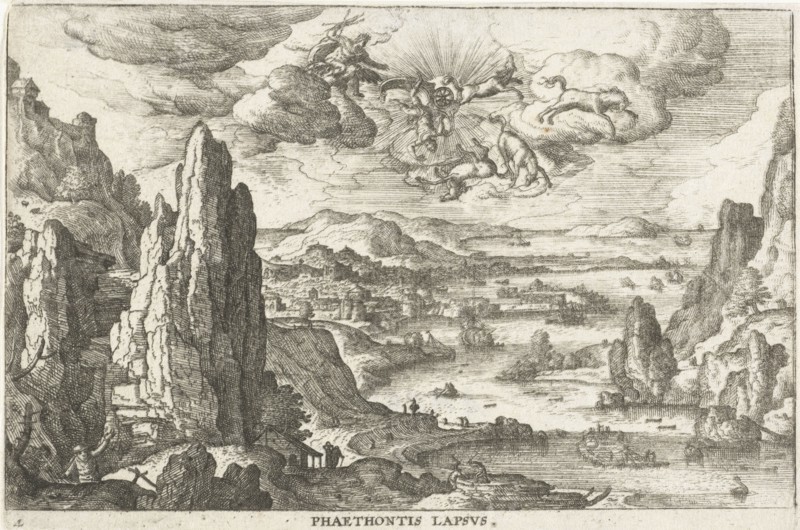 Phaethon drives the solar wagon, Hans Bol, Anonymous, c. 1550 - c. 1650