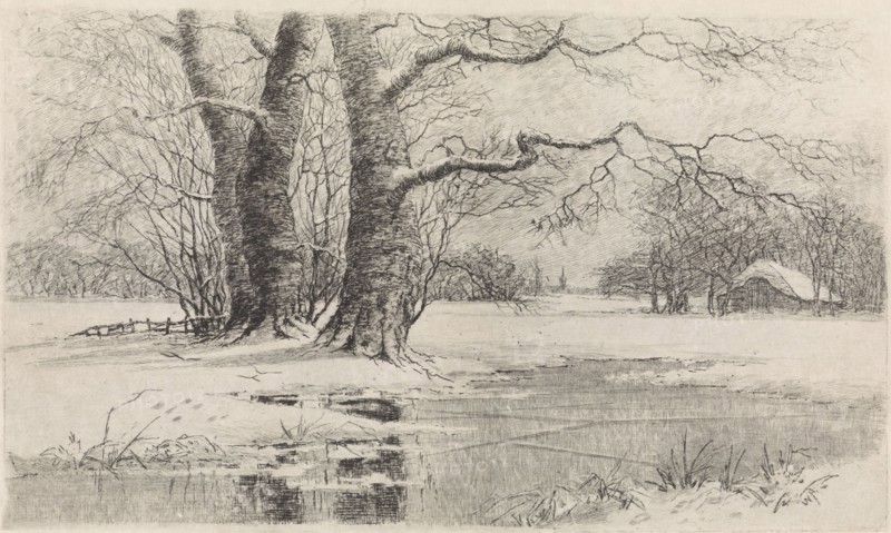 Snowy landscape, Elias Stark, 1888