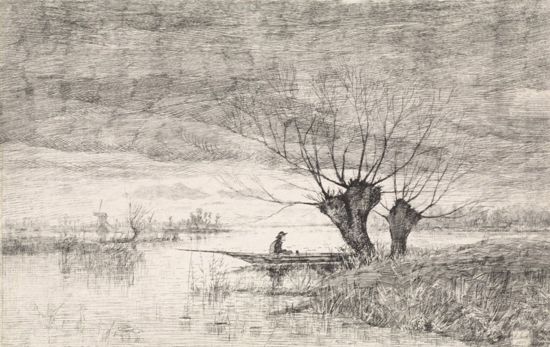 River Landscape with a man in a boat, Elias Stark, 1886