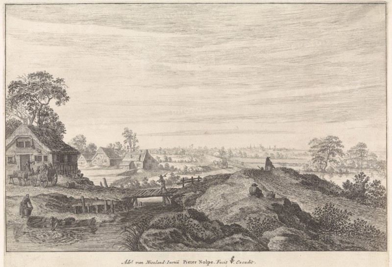 Landscape with farms, Pieter Nolpe, Claes Jansz. Visscher (II), 1623 - 1653
