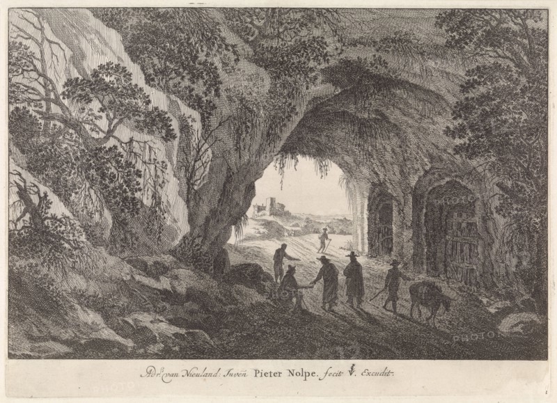 Landscape with a tunnel, print maker: Pieter Nolpe, Adriaen van Nieulandt I, Claes Jansz. Visscher II, 1623 - 1653