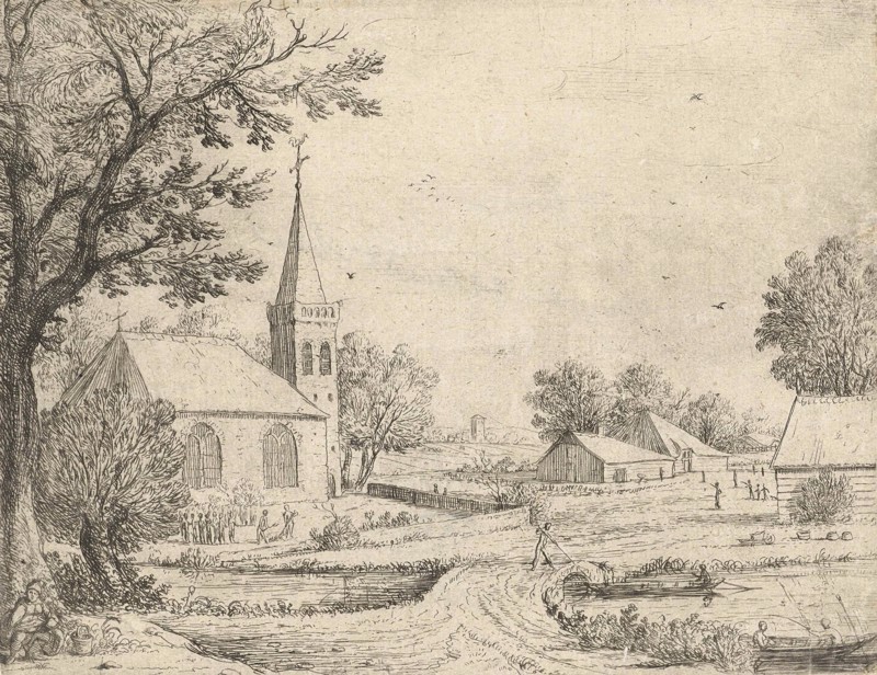 Gravediggers before a church, Jan van Goyen, 1640-1679