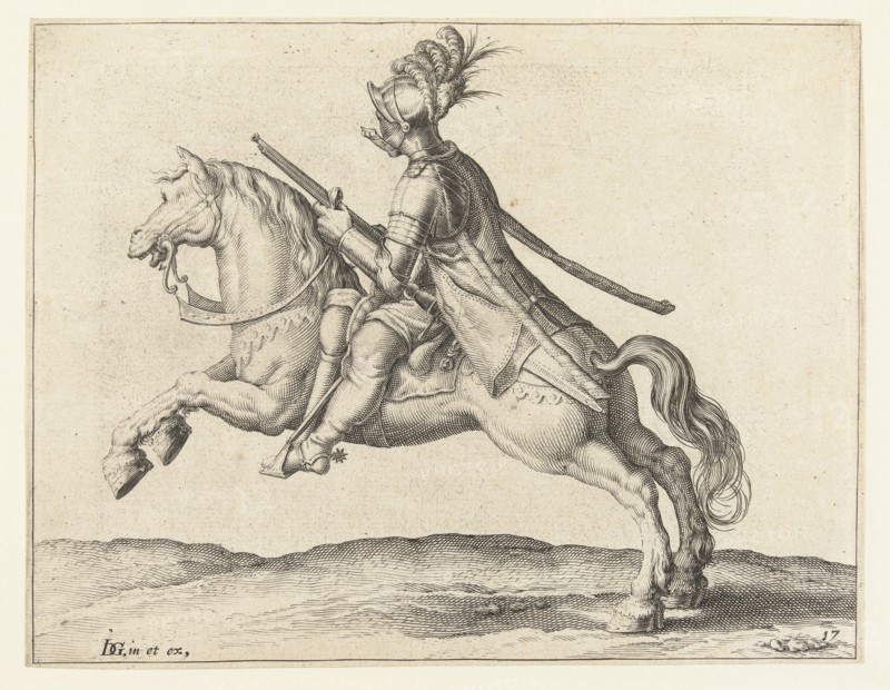 Horseman with harquebus, turned to the right, print maker: Jacob de Gheyn II workshop of, print maker: Zacharias Dolendo possibly, 1599
