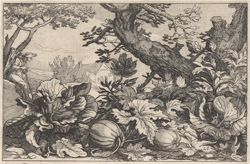 Landscape with pumpkins and coal, Claes Jansz. Visscher (II), Abraham Bloemaert, BoÃ«tius Adamsz. Bolswert, 1620