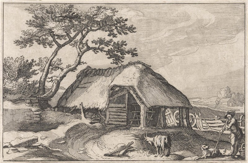 Farm and shepherd with dog and goat, Claes Jansz. Visscher (II), Abraham Bloemaert, BoÃ«tius Adamsz. Bolswert, 1620