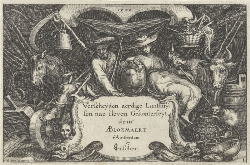 Farmer and rancher between agricultural tools, Claes Jansz. Visscher (II), BoÃ«tius Adamsz. Bolswert, 1620