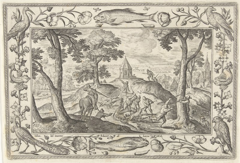 Wolf hunting, Adriaen Collaert, Eduwart van Hoeswinckel, 1582-1586