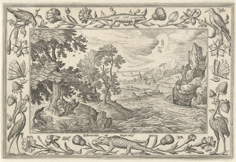 Apostle John on Patmos, Adriaen Collaert, Eduwart van Hoeswinckel, 1582 - 1586