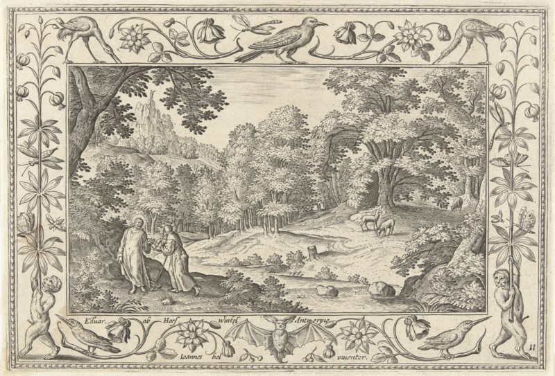 Temptation in the Desert, print maker: Adriaen Collaert, Hans Bol, Eduwart van Hoeswinckel, 1582 - 1586