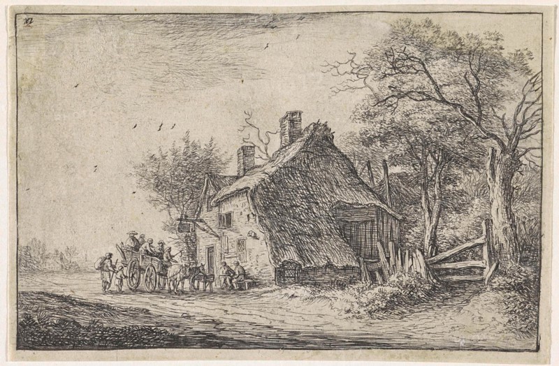 Travelers at an inn, Anthonie Waterloo, 1630 - 1663