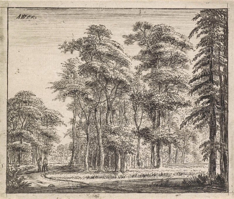 Two Figs on a winding path in a forest, print maker: Jan Ruyscher, print maker: Anthonie Waterloo, 1648 - 1663 and/or 1648 - 1717