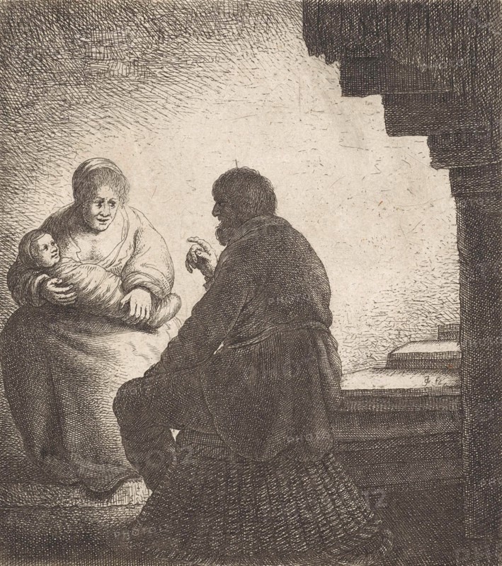 Family sitting at a spiral staircase, Jan Gillisz. van Vliet, 1634 - 1635