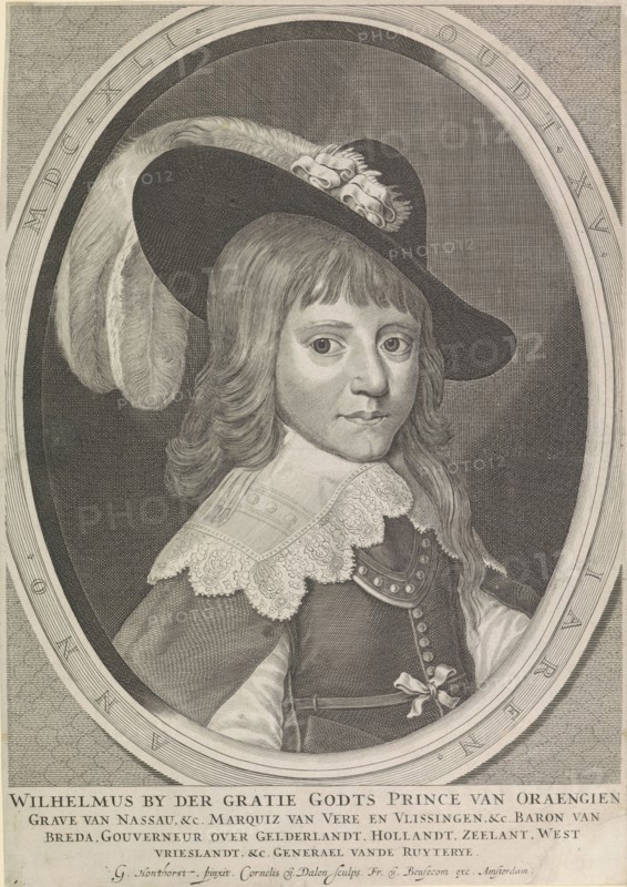 Portrait of Willem II, prins van Oranje, 15 years old, Cornelis van Dalen (I), Francoys van Beusekom, c. 1642 - c. 1665