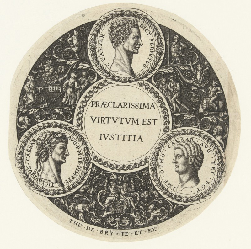 Medallion with Caesar, Claudius and Otho, Theodor de Bry, c. 1588