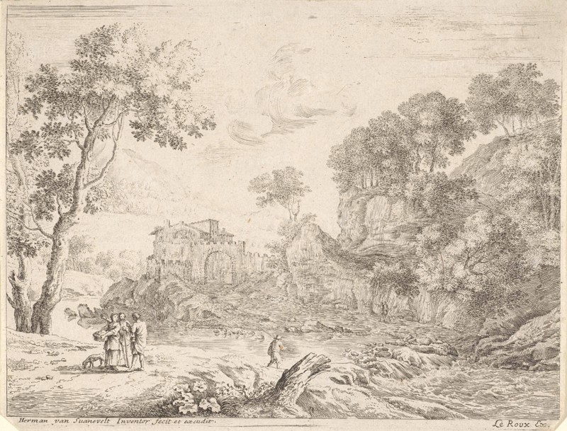 Landscape with Waterfall, Anonymous, Herman van Swanevelt, Herman van Swanevelt, 1650 - 1705