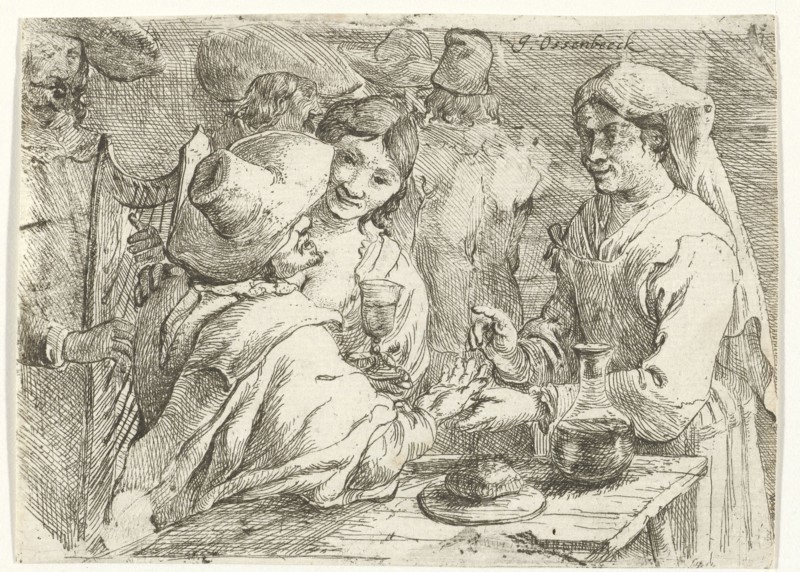 Fortune teller with a customer, Jan van Ossenbeeck, 1647 - 1674